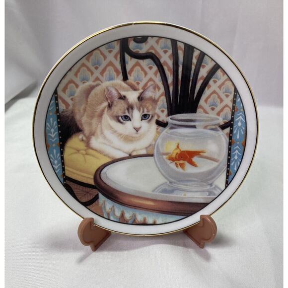 Vintage Russ Berrie Felines Of Destinction Decorative Porcelain Cat Plate Easel - Picture 1 of 8
